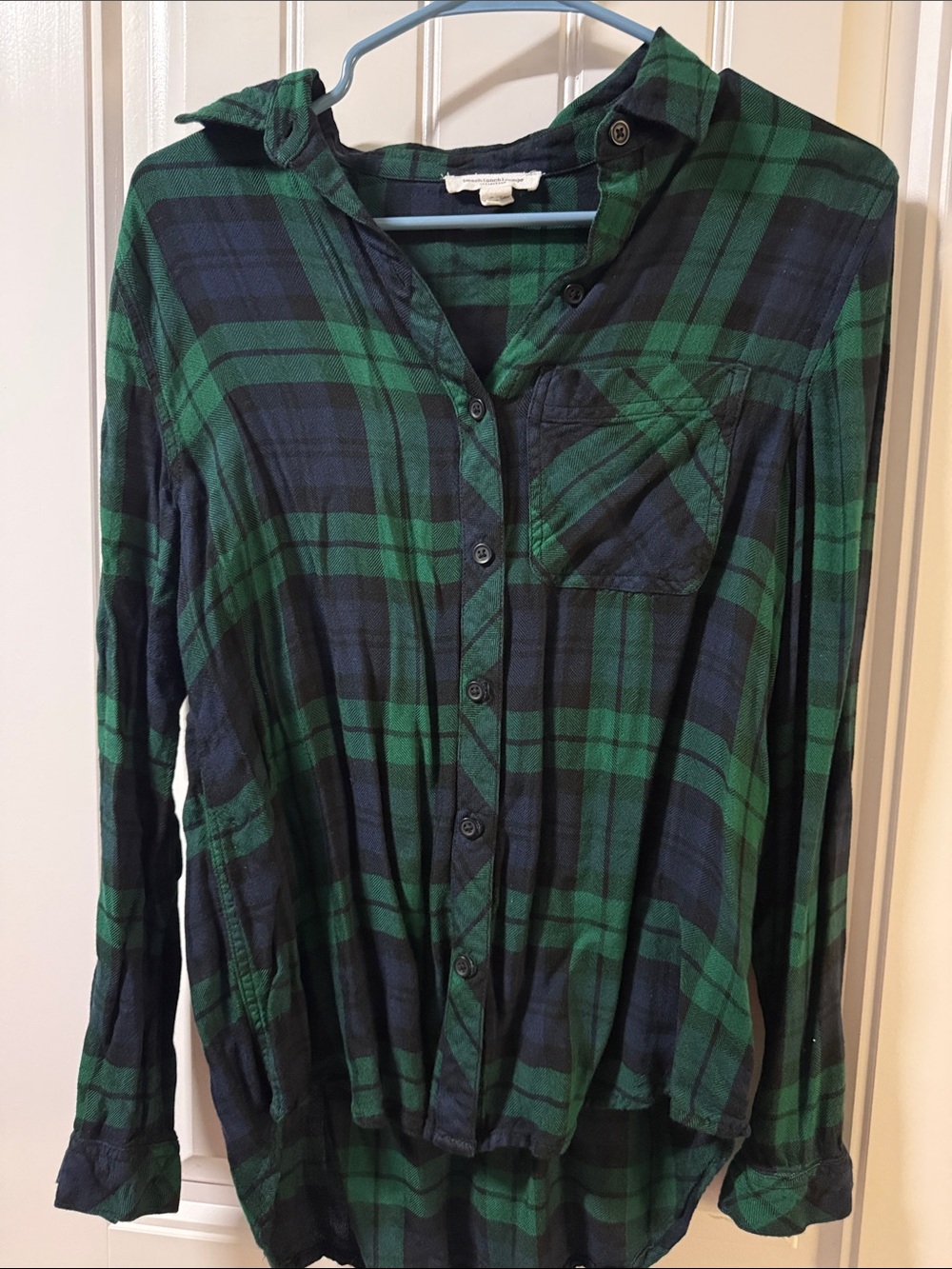 beachlunchlounge Green and Navy Plaid Shirt